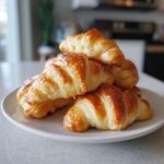 A stack of golden brown, flaky crescent rolls, ready to be filled as Crescent Roll Chorizo Bites.