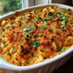 Close-up of baked Smoked Brisket Jalapeno Popper Dip with a golden, crunchy breadcrumb topping and fresh parsley.
