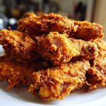 A close-up of a pile of golden brown, extra crispy fried chicken wings served on a white plate.