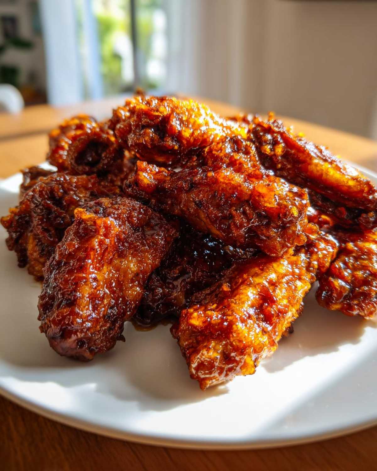 A pile of crispy Sticky Honey Garlic Chicken Drumsticks coated in a thick, glossy glaze.