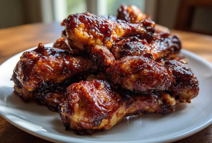 A pile of perfectly cooked Sticky Honey Garlic Chicken Drumsticks covered in a thick, glossy glaze.