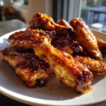Close-up of perfectly glazed Honey Garlic Chicken Wings Sticky Oven Baked piled on a white plate.